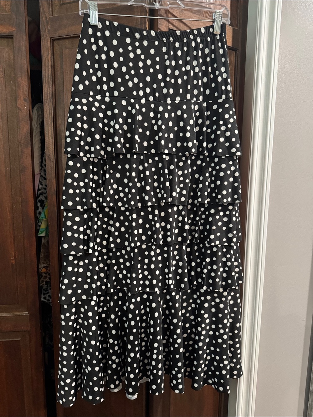 Paniz Black and White Polka Dot Tiered Maxi Skirt